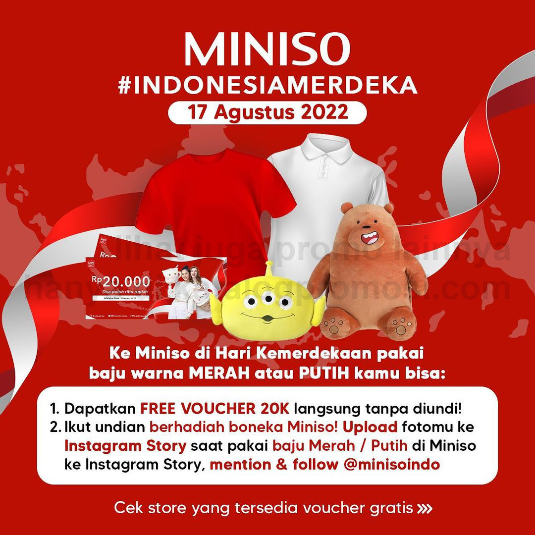 Promo MINISO #INDONESIAMERDEKA - Free Voucher 20K & undian boneka