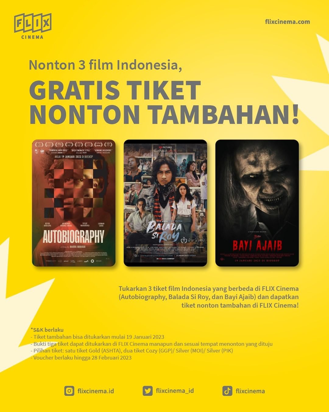 Promo FLIX CINEMA NONTON 3 FILM INDONESIA BISA DAPAT FREE TIKET TAMBAHAN!