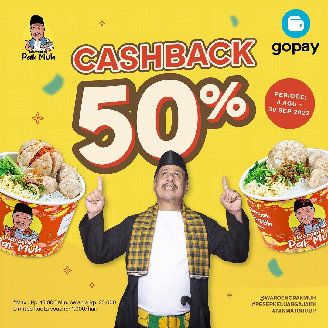 PROMO WAROENG PAK MUH Cashback 50% untuk transaksi pakai GOPAY