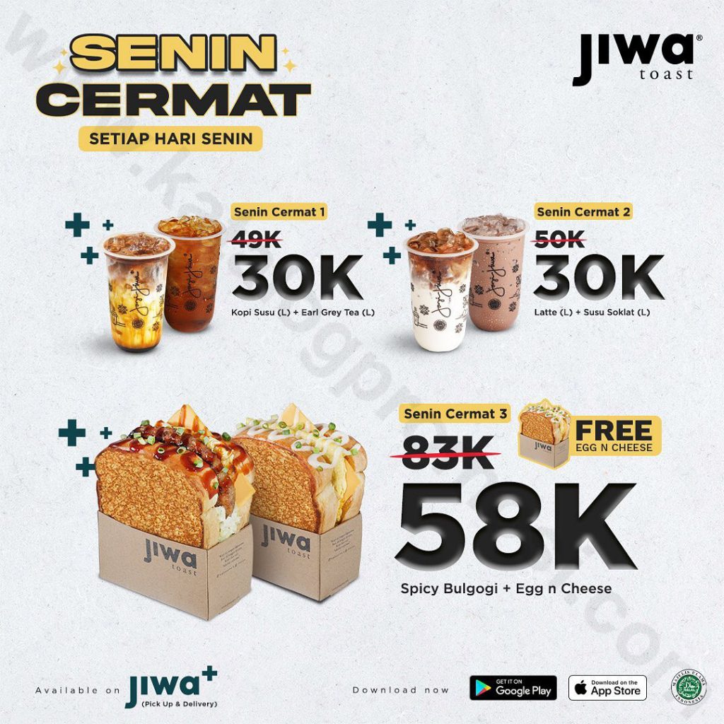 JIWA TOAST Promo SENIN CERMAT Paket 2 Minuman atau 2 Toast mulai 30K