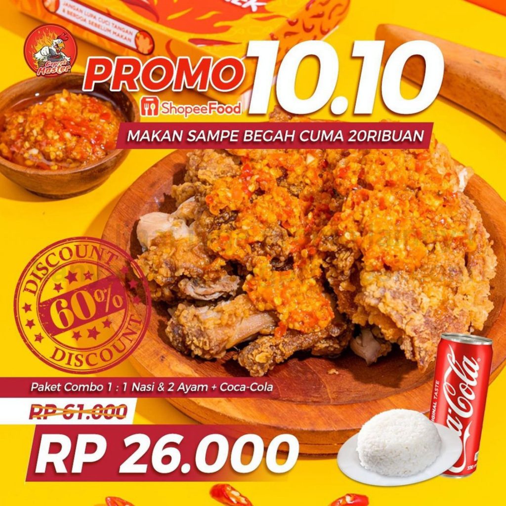 Ayam Geprek Master Promo Shopeefood 10 10 Paket Nasi 2 Ayam Coca