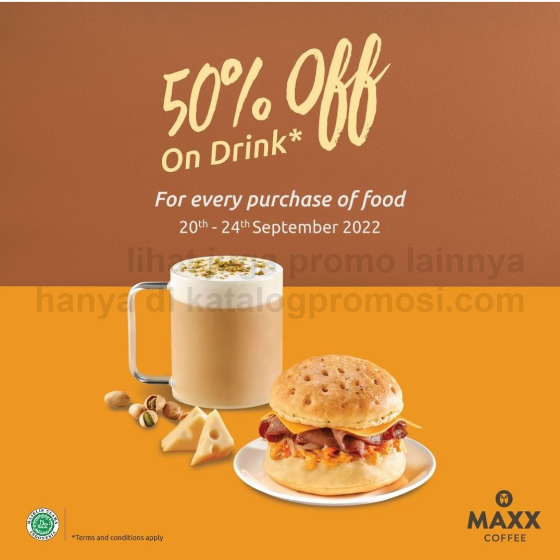 Promo MAXX COFFEE DISKON 50% untuk Minuman ukuran Medium setiap pembelian Makanan