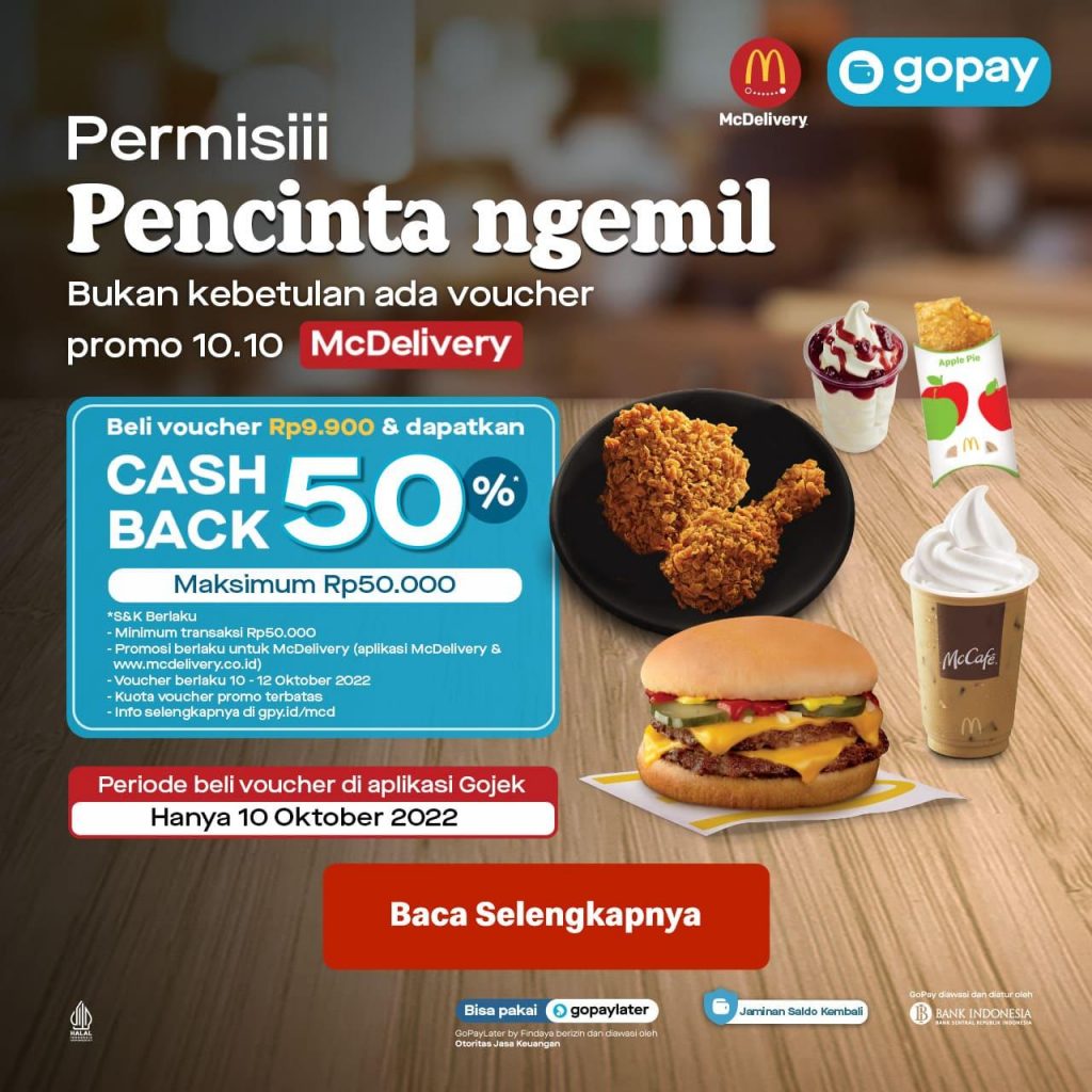 Promo MCD GOPAY – Dapatkan VOUCHER MCDONALDS CASHBACK GOPAY Hingga 50% ...