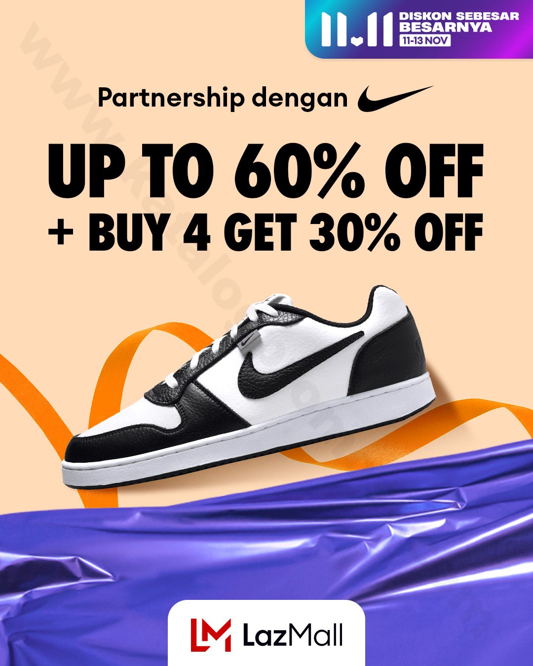 NIKE Diskon Sebesar-besarnya Di LazMall Hingga 60% + BELI 4 DISKON 30%