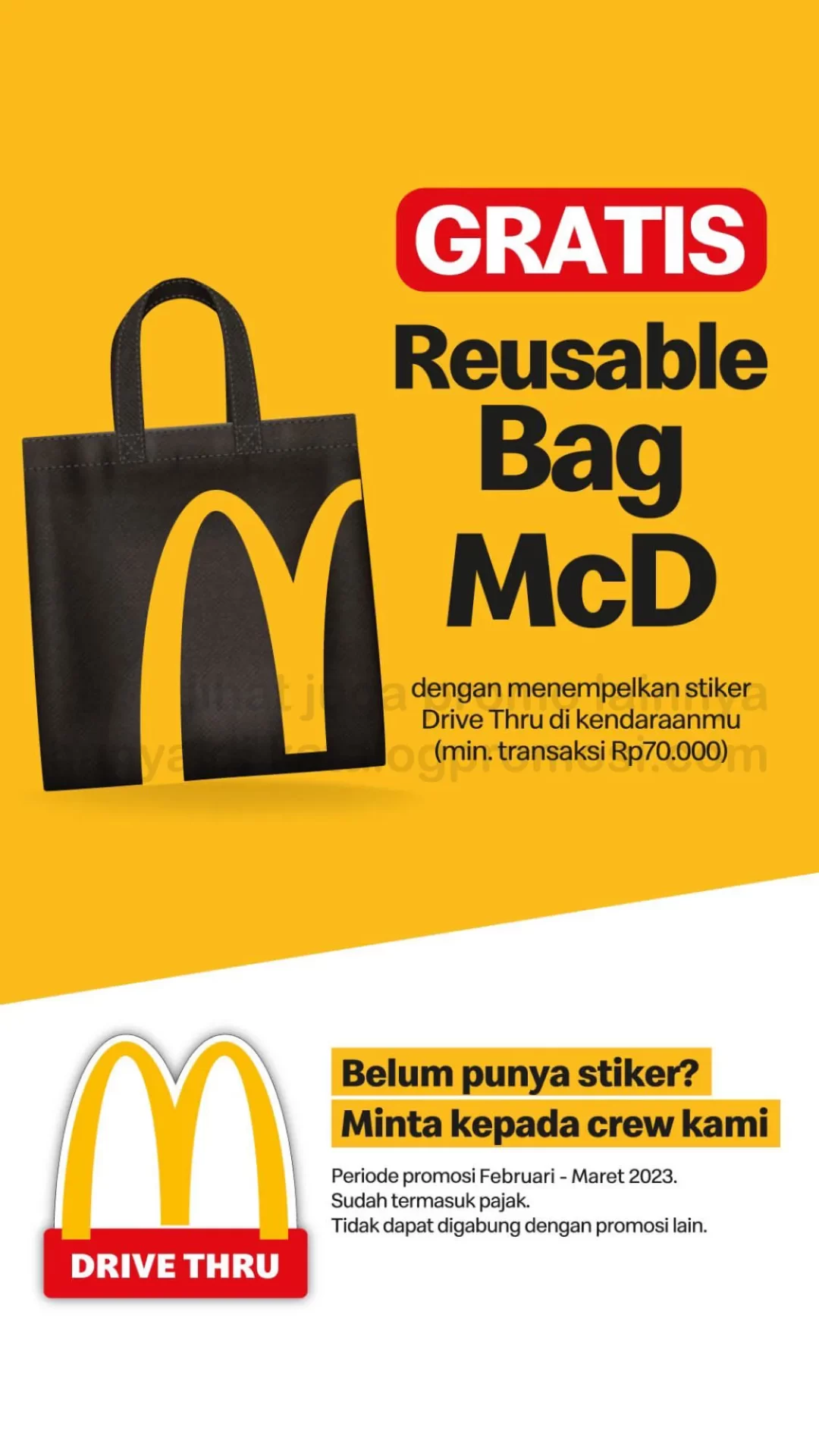 Promo MCDONALDS Gratis Reuseable Bag McD untuk kendaraan dengan sticker Drive Thru McD