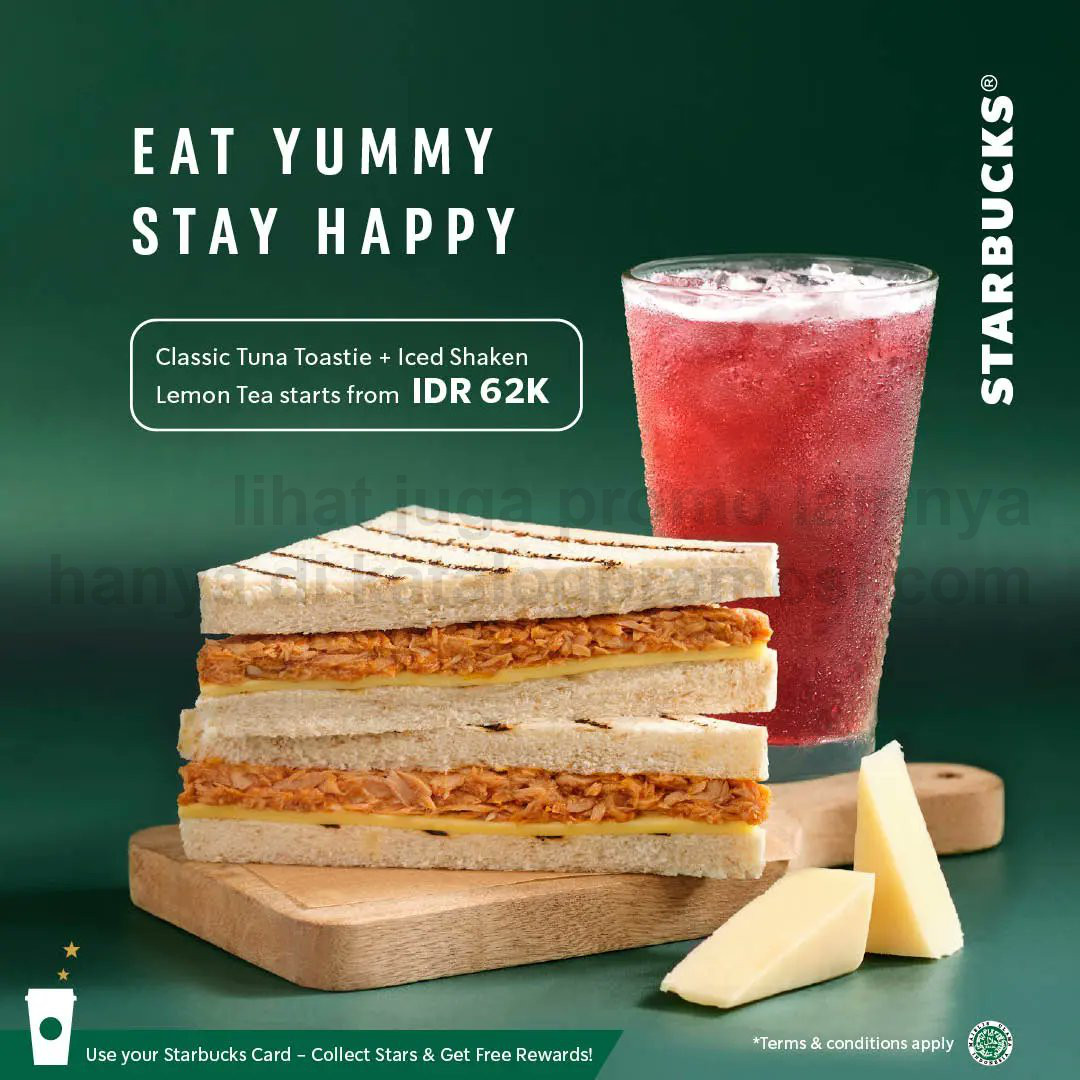 Promo STARBUCKS MONDAY - Paket Classic Tuna Toastie + Iced Shaken Lemon Tea mulai Rp. 62RIBUAN aja