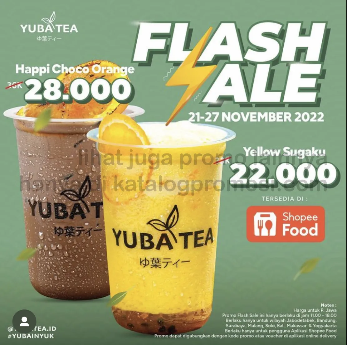 YUBA TEA Promo SHOPEEFOOD FLASH SALE - Harga Spesial Happi Choco Orange dan Yellow Sugaku