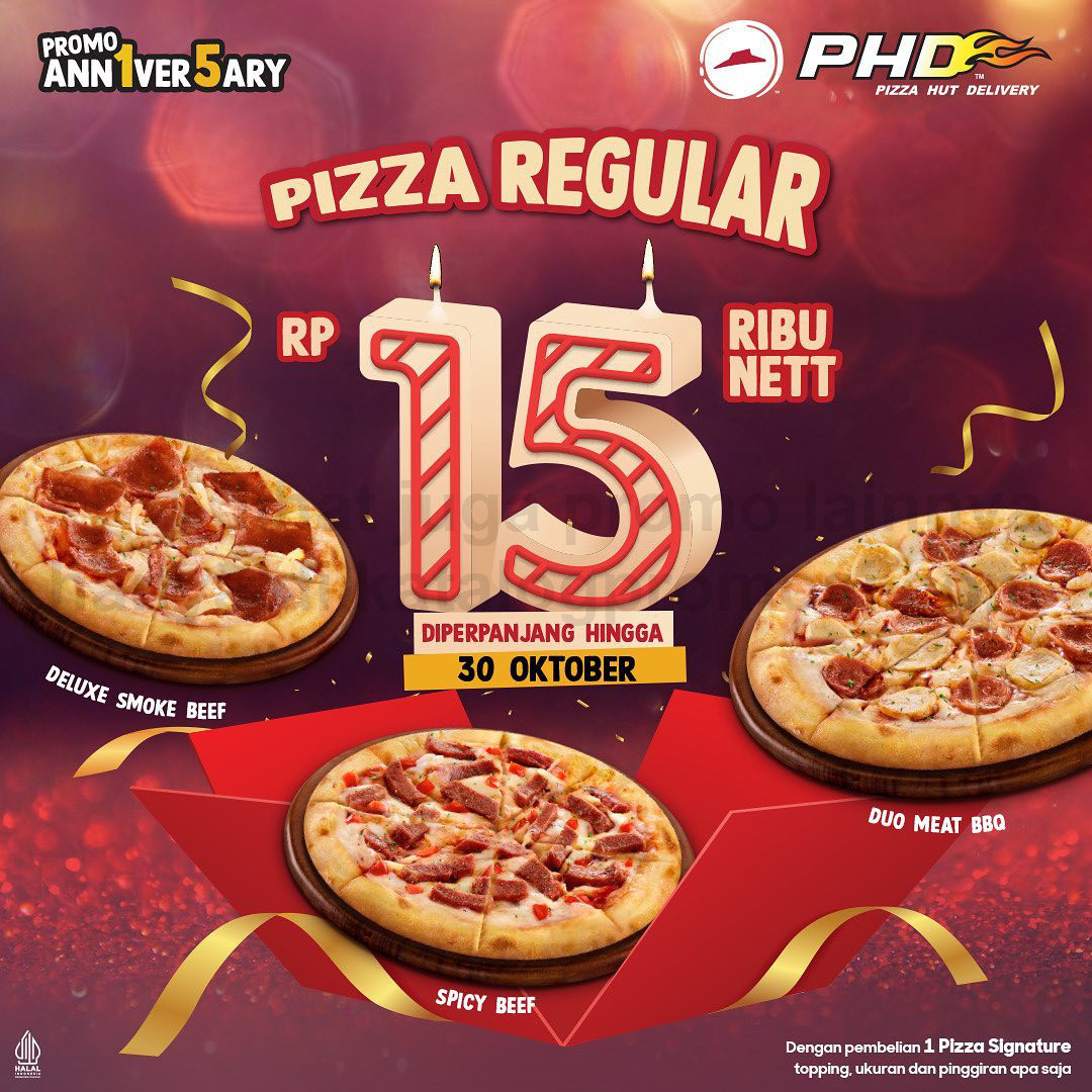 Promo PHD ULANG TAHUN KE 15 - MENU Pizza Reguler Pilihan SERBA 15RIBU