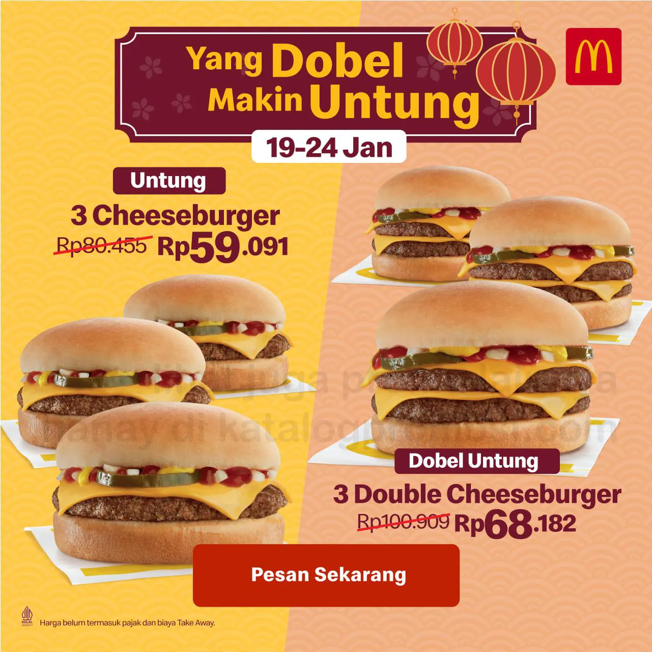 Promo MCDONALDS DOUBLE UNTUNG - BELI 3 Cheeseburger / DOUBLE CHEESE BURGER mulai 59.091 aja