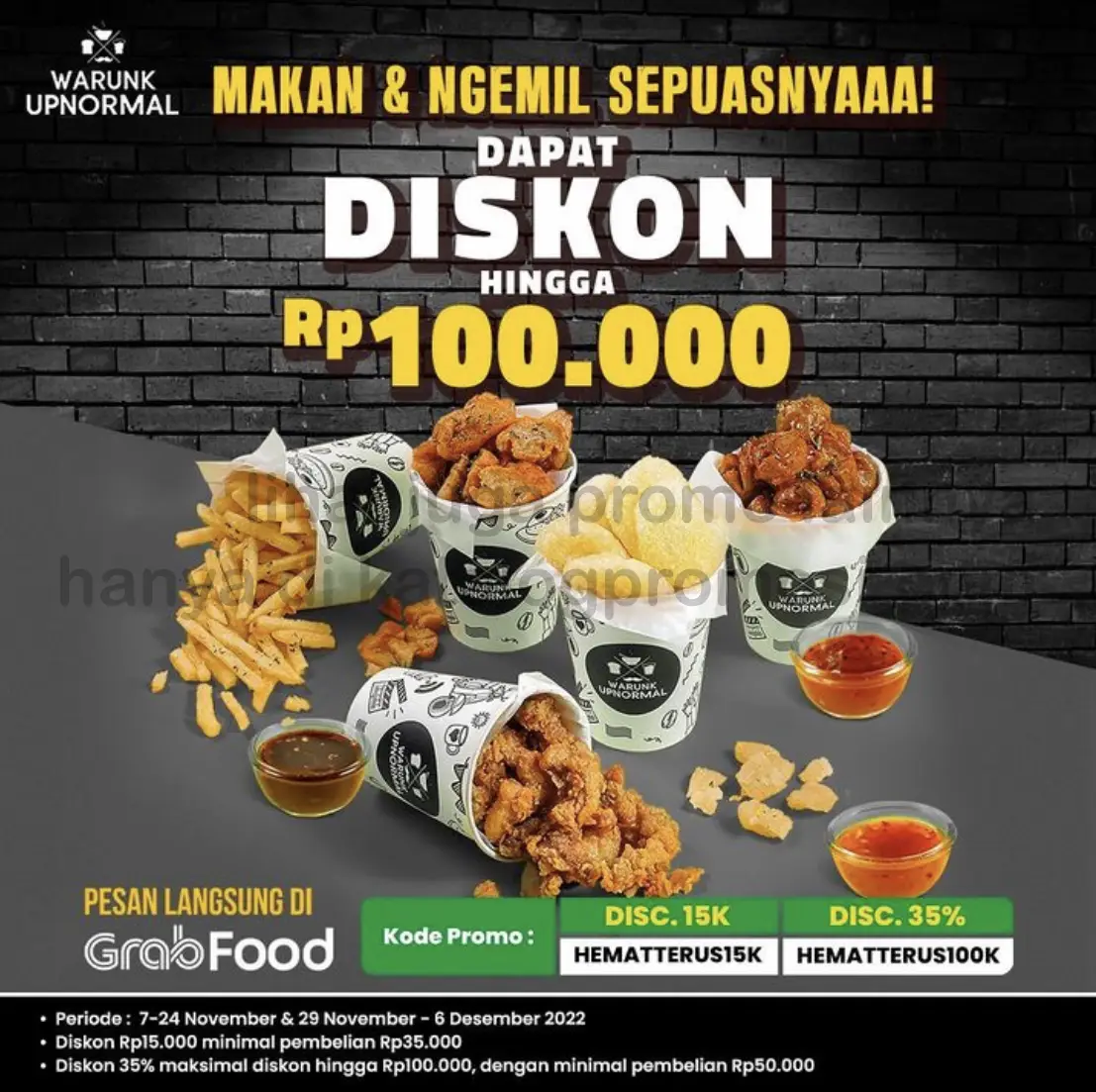 Promo WARUNK UPNORMAL GRABFOOD DISKON hingga Rp. 100.000 khusus pemesanan via GRABFOOD