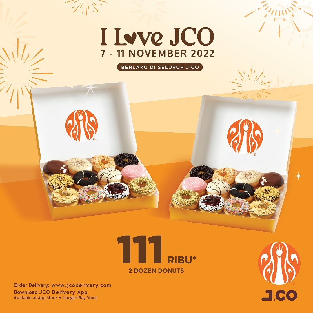 Promo JCO Terbaru - I Love JCo ! Paket 2 Lusin Donuts atau 1 Lusin Donuts + 1 JCOFFEE due+1 JCOOL couple Hanya Rp. 111.000