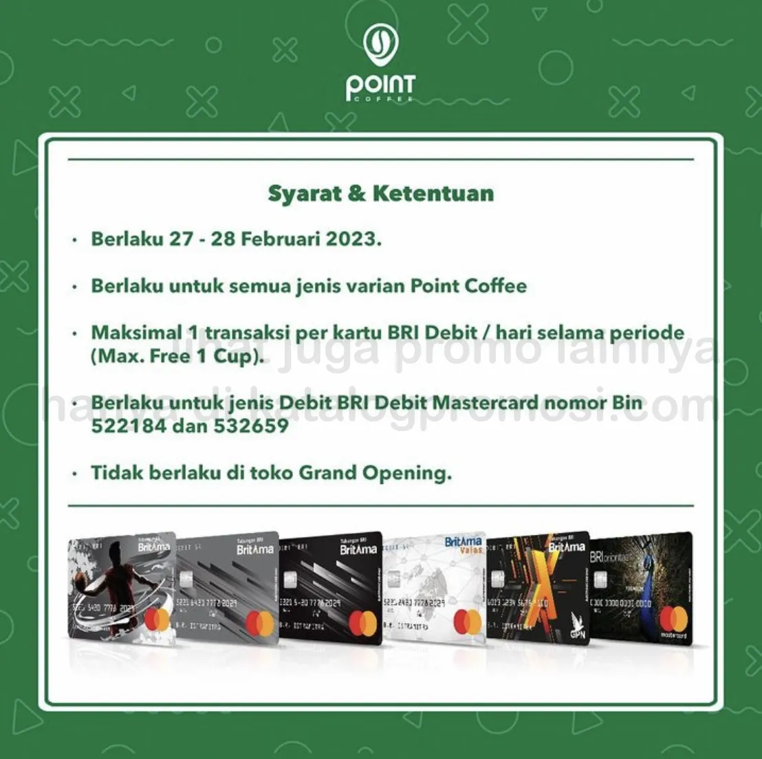 POINT COFFEE Promo PAYDAY - BELI 1 GRATIS 1* dengan menggunakan KARTU DEBIT BRI