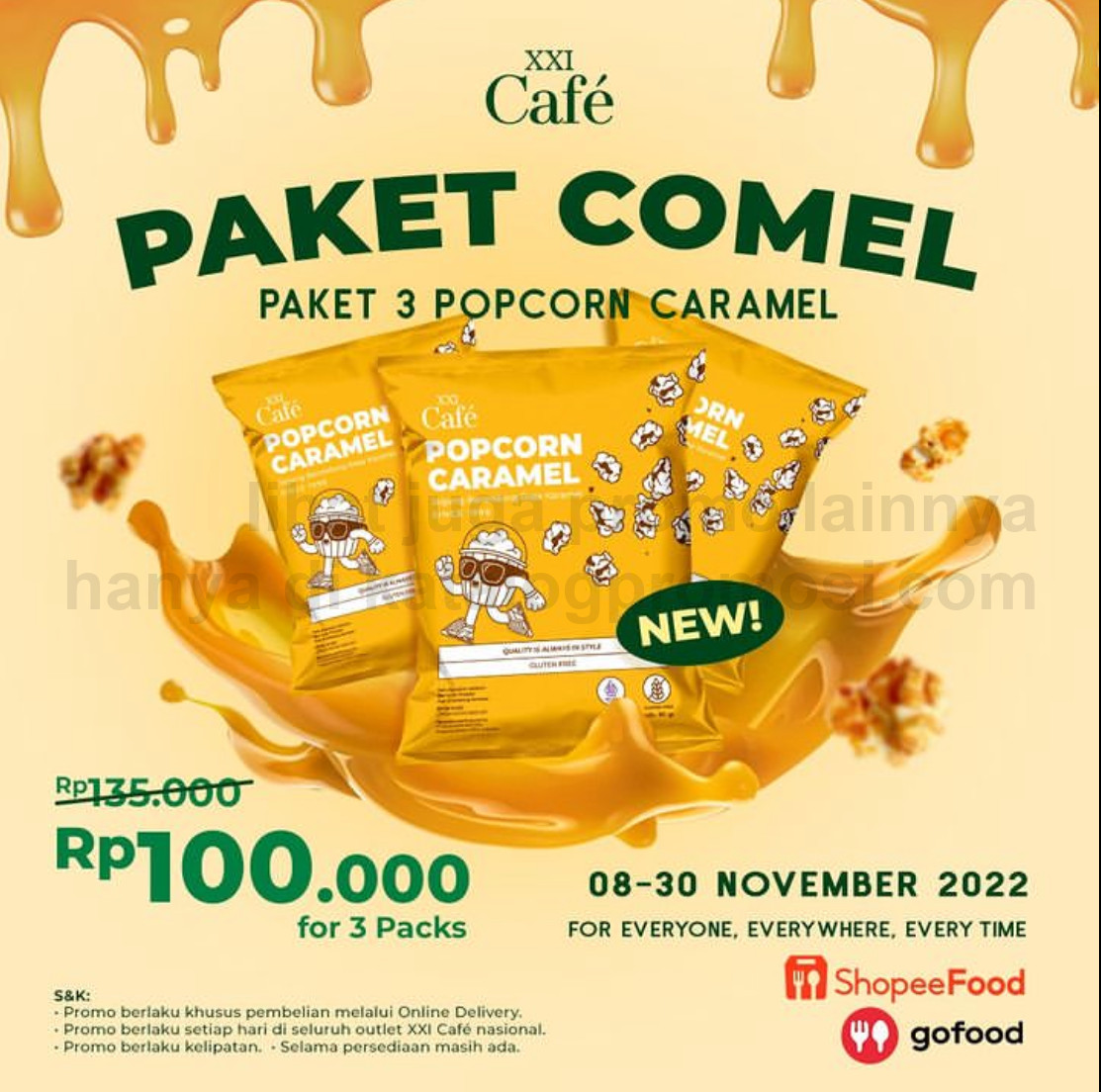Promo XXI CAFE PAKET COMEL - Popcorn Caramel cuma Rp 100.000