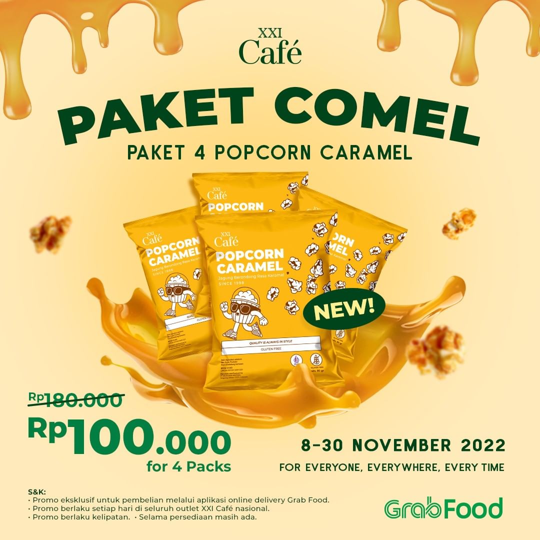 Promo XXI CAFE PAKET COMEL - Popcorn Caramel cuma Rp 100.000