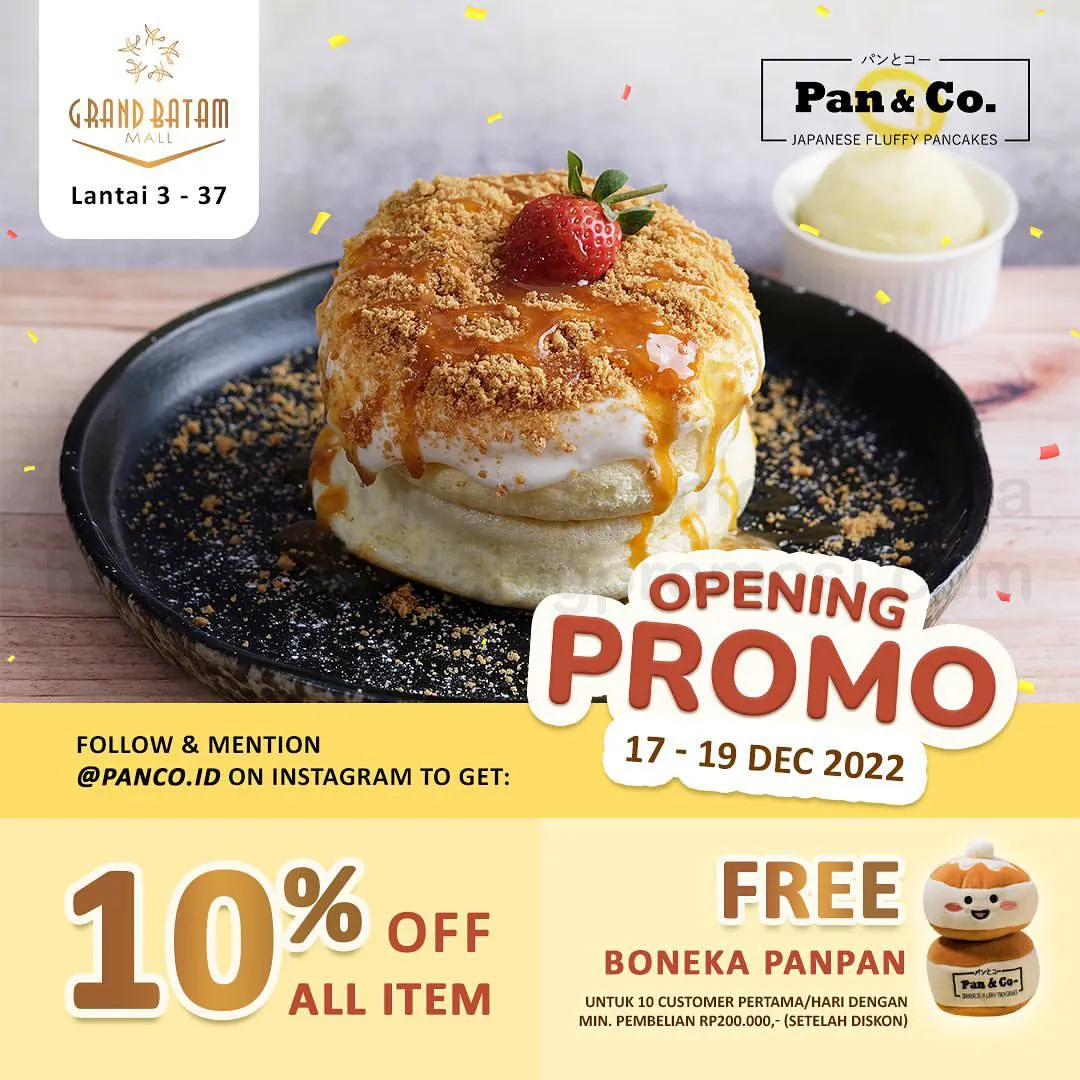 Promo Pan & Co. Grand Batam Mall Grand Opening Promo - Diskon 10% untuk Semua Item + Gratis Boneka PanPan