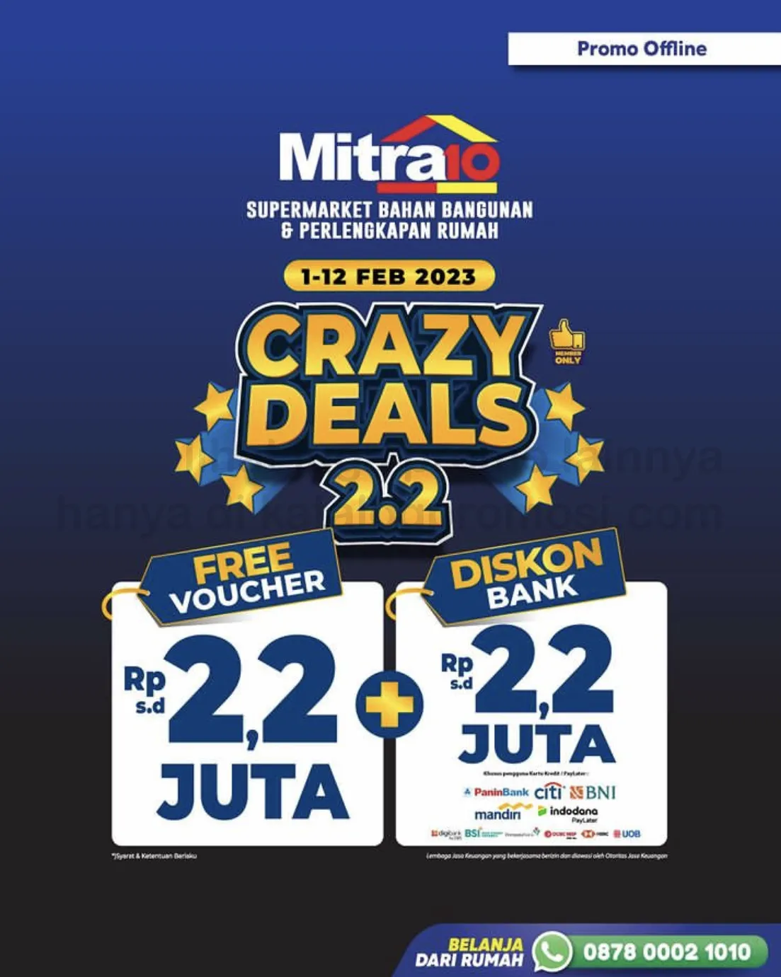 Promo MITRA10 2.2 CRAZY DEALS - Free Voucher sd 2,2 juta + Tambahan Diskon Kartu Kerdit Bank