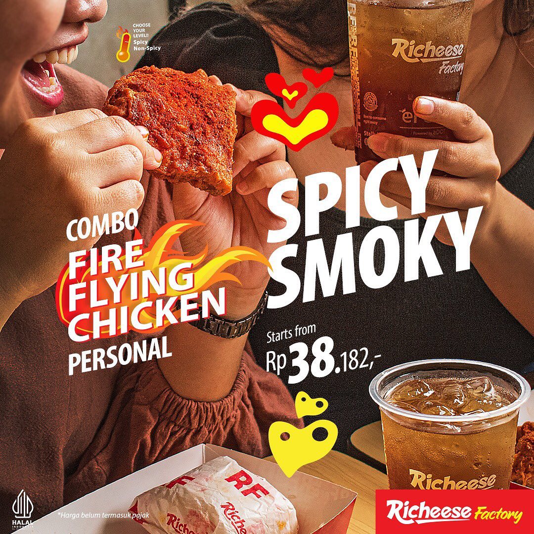 Promo RICHEESE FACTORY COMBO FIRE FLYING CHICKEN PERSONAL SPICY SMOKY! mulai Rp. 38.182