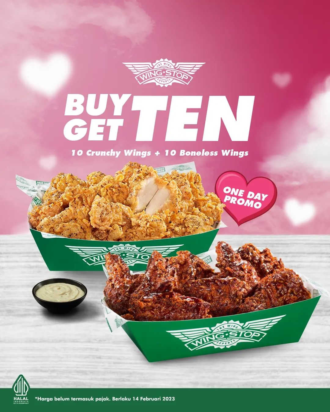 Promo WINGSTOP Spesial Valentine - Buy 10 Crunchy Wings Get FREE 10 Boneless Wings