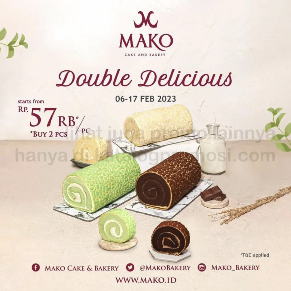 Promo Mako Cake & Bakery Double Delicious! Harga Spesial untuk pembelian 2 pcs Long Dry Cake