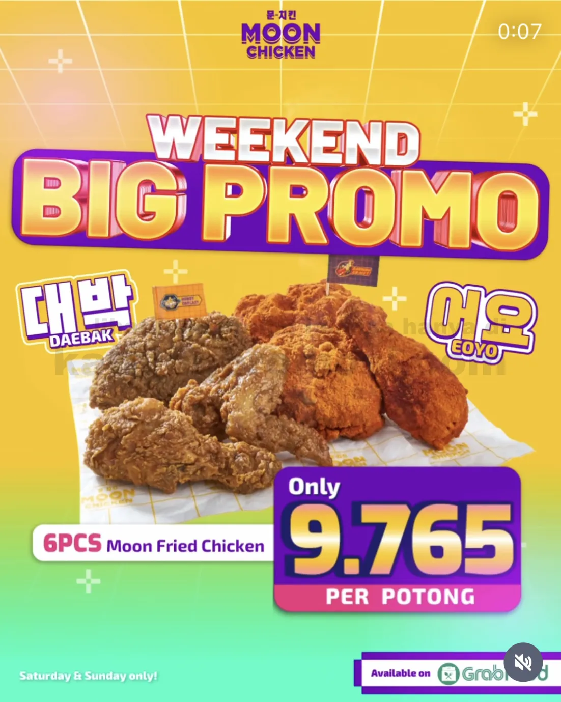 Promo MOON CHICKEN GRABFOOD WEEKEND SPECIAL - 6 Pcs Moon Fried Chicken cuma Rp. 9,765/potong 