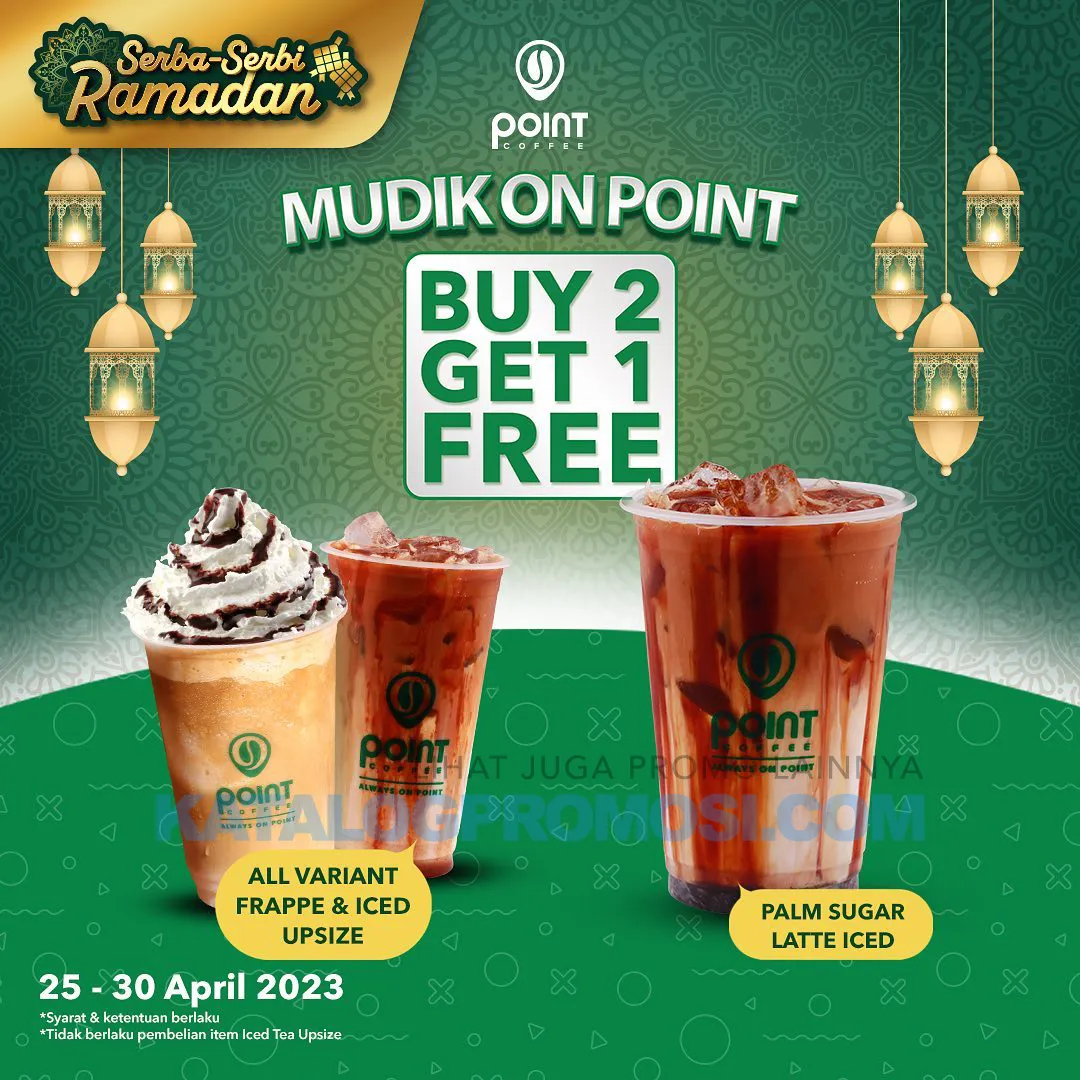 Promo POINT COFFEE Mudik On Point - BELI 2 item Iced / Frappe Upsized GRATIS 1 item Palm Sugar Latte Iced