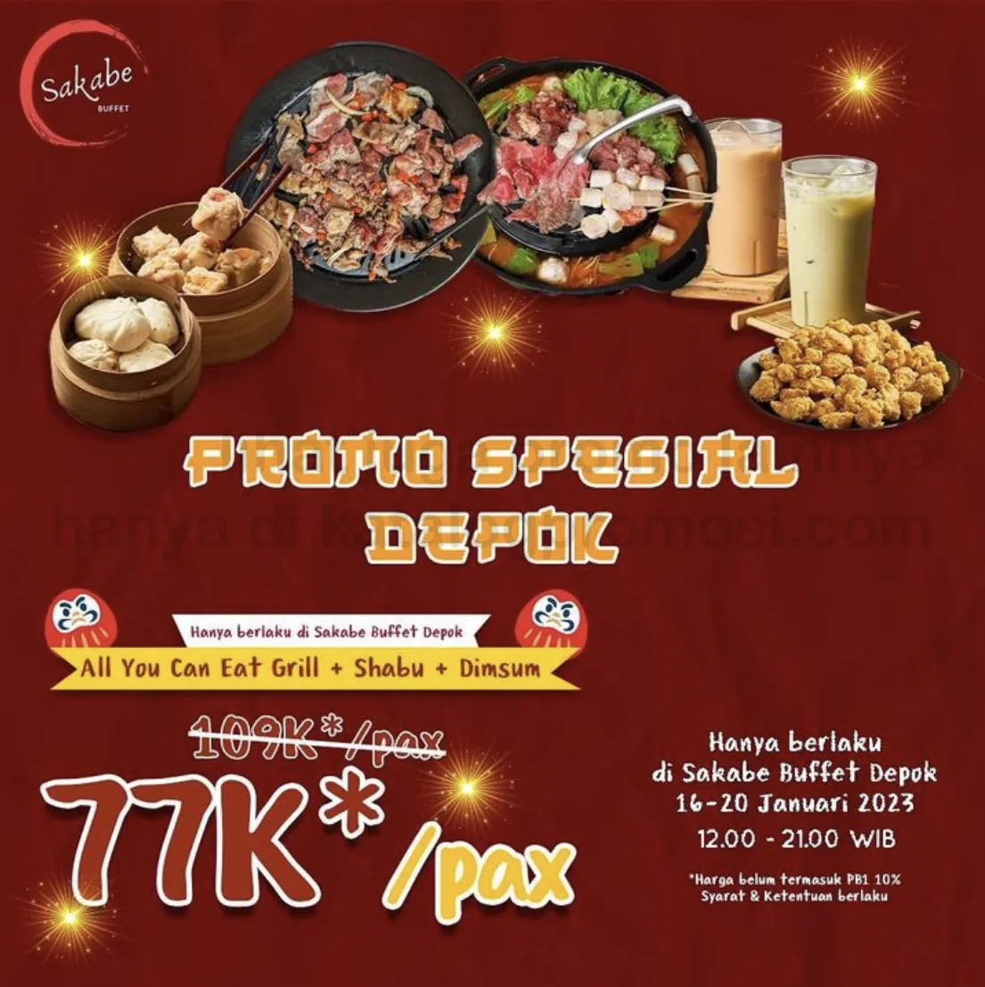 Promo Sakabe Buffet Depok Paket All You Can Eat Grill + Shabu + Dimsum cuma Rp. 77.000/pax