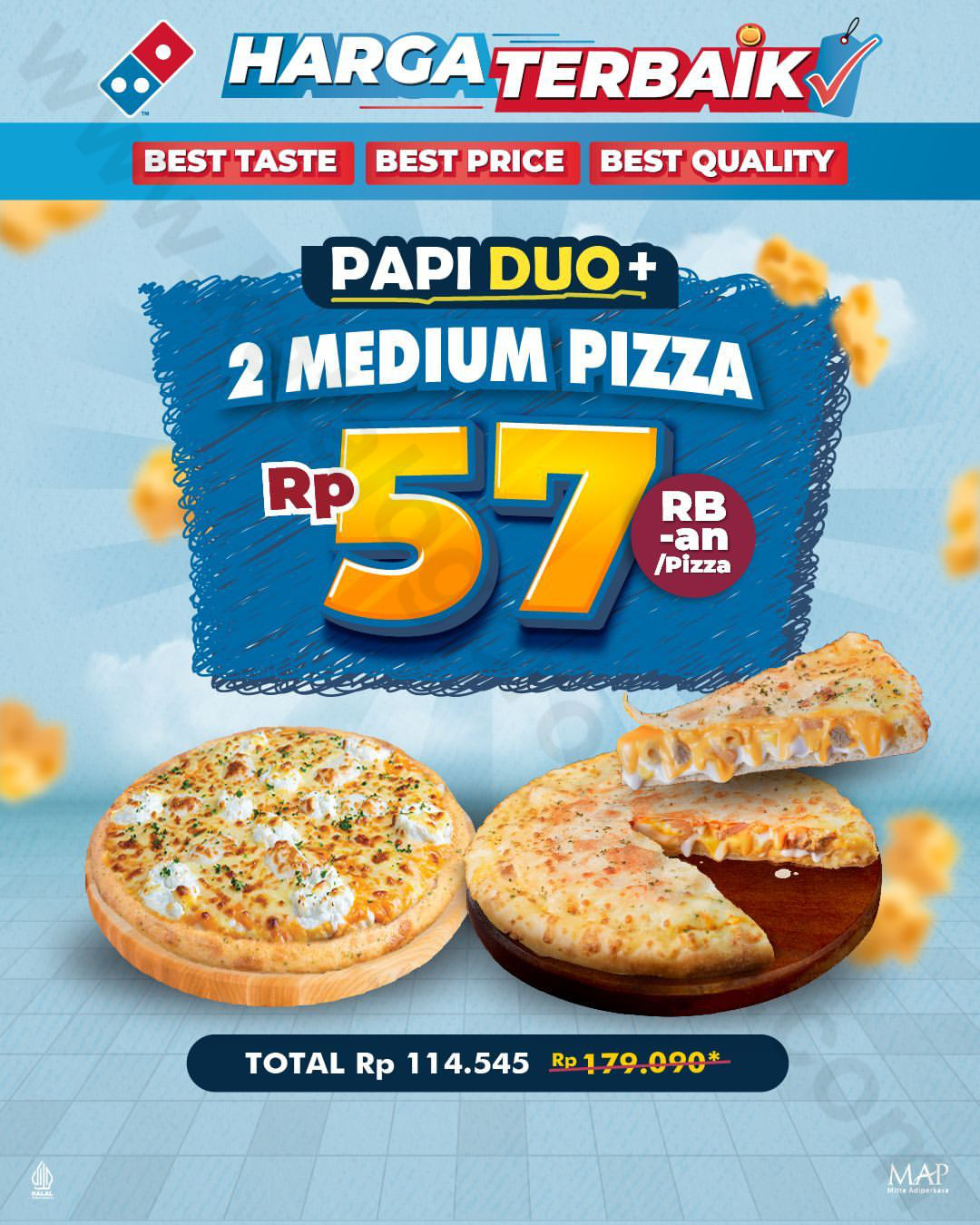 DOMINOS PIZZA Promo PAPI DUO+ Beli 2 Medium Pizza Hanya Rp 57ribuan/pizza