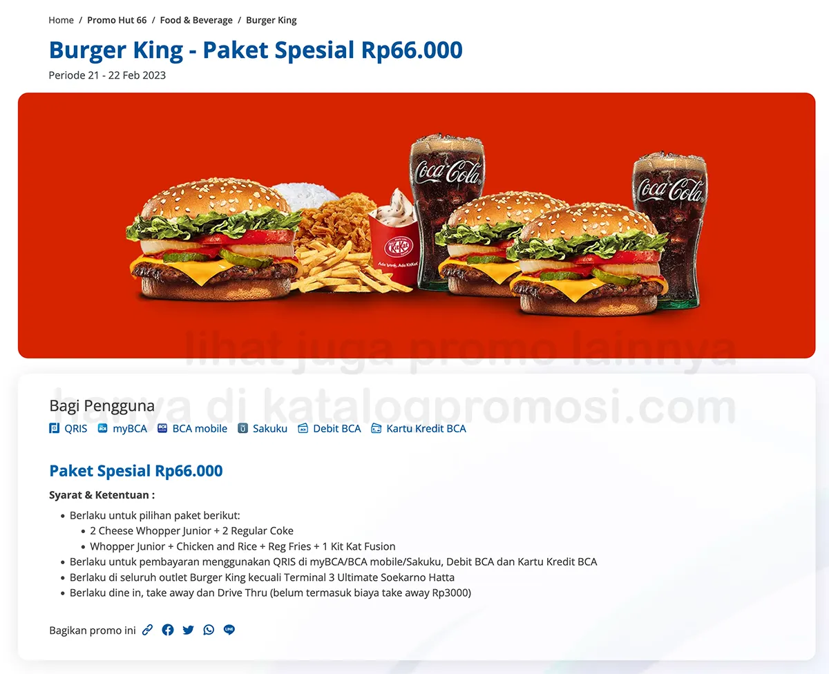 PROMO BURGER KING HUT BCA 66 - Paket Spesial Rp66.000