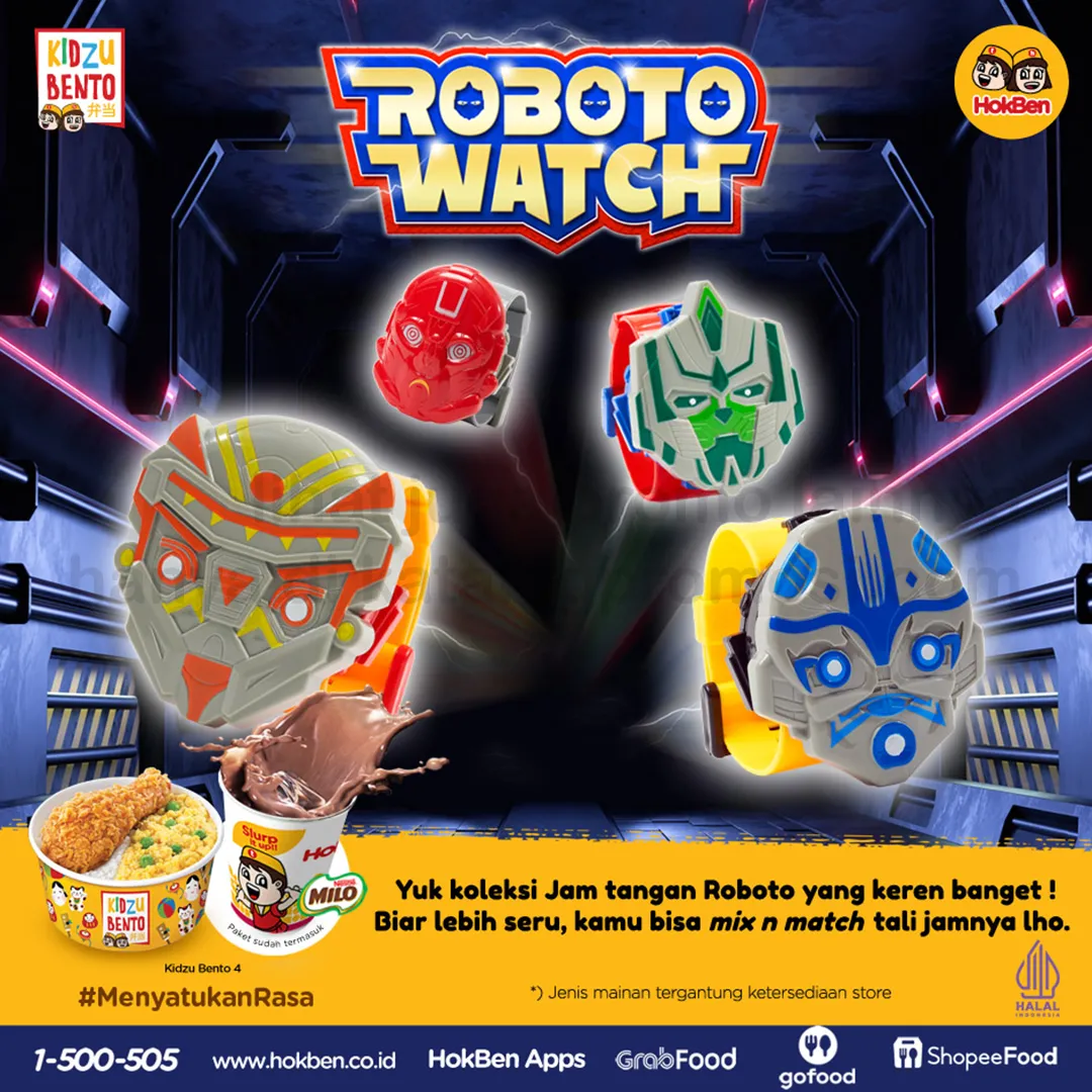 Promo HOKBEN Kidzu Bento GRATIS jam tangan lucu dengan 4 karakter Robot pilihan