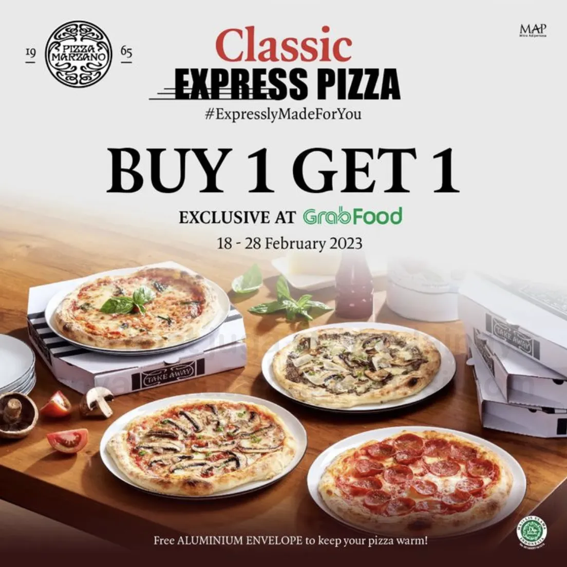 Promo PIZZA MARZANO BELI 1 GRATIS 1 khusus pemesanan via GRABFOOD
