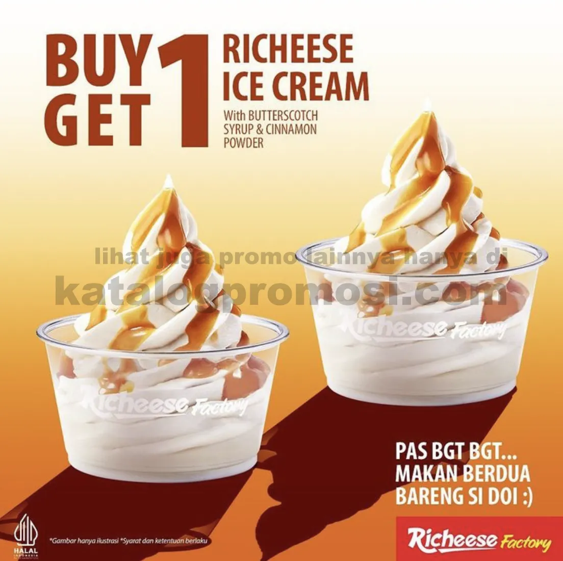RICHEESE FACTORY Promo Buy 1 Get 1 Richeese ice Cream Fries* with Butterscotch Syrup dan Cinnamon Powder