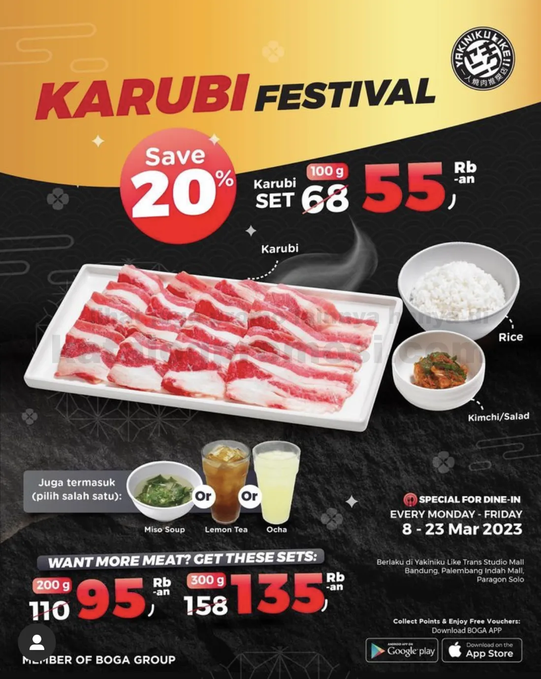Promo YAKINIKU LIKE KARUBI FESTIVAL - DISKON 20% untuk Karubi Set ! Harga mulai dari 55RIBU-an!