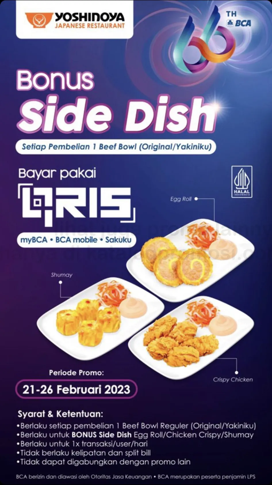 Promo YOSHINOYA HUT BCA 66 - GRATIS Side Dish Crispy Chicken/Shumay/Egg Roll