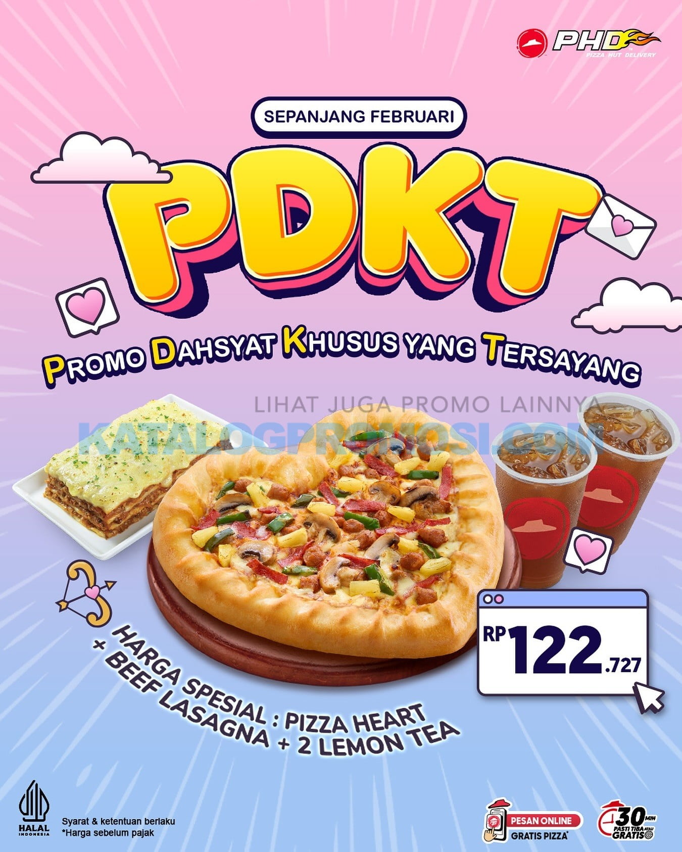 Promo PHD PDKT - Paket Pizza Heart + Beef Lasagna dan Lemon Tea cuma Rp. 122.727
