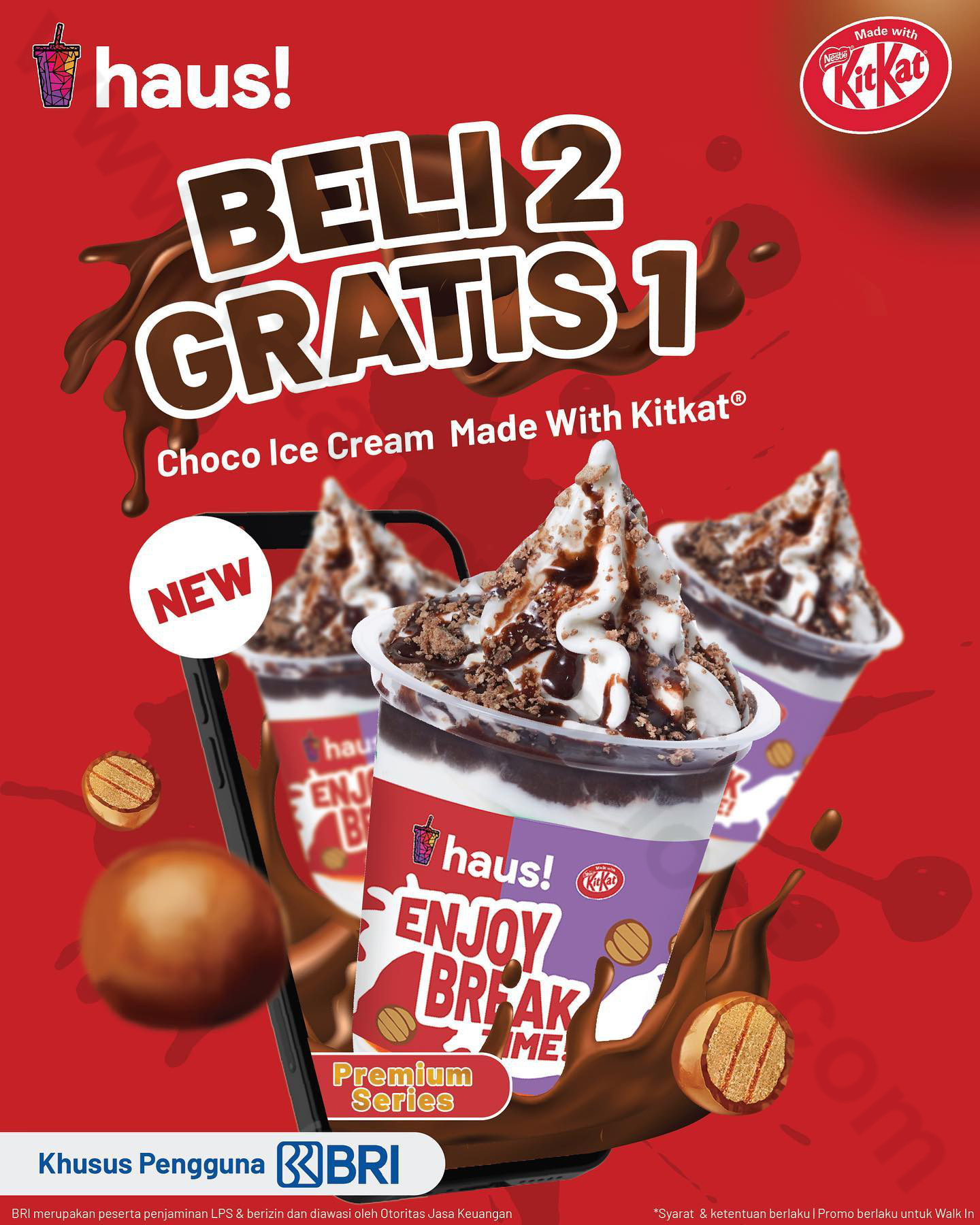 Promo HAUS! BELI 2 GRATIS 1 Choco Ice Cream Made With KitKat khusus