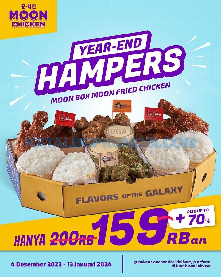 PROMO MOON CHICKEN YEAR END HAMPERS - Moon Box Moon Fried Chicken hanya 159ribuan aja tersedia sd tanggal 13 Januari 2024