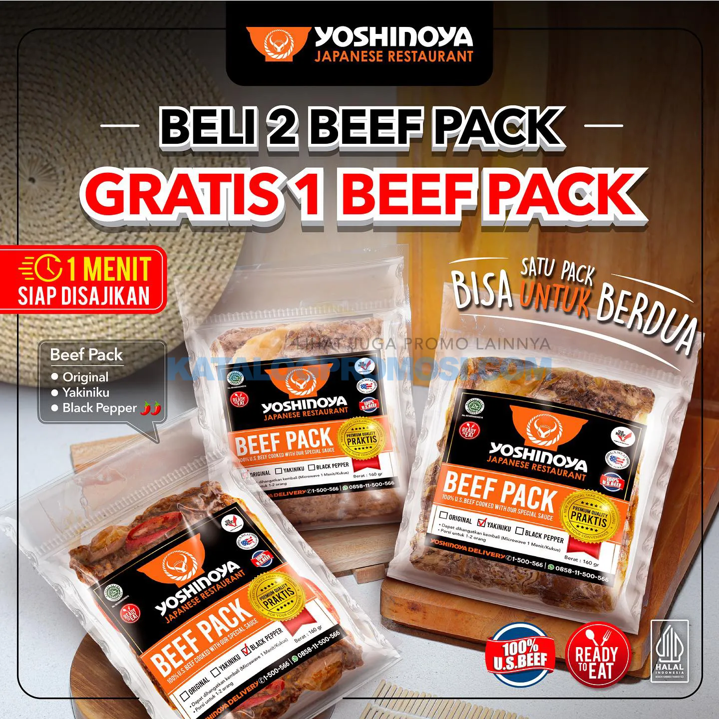 Promo YOSHINOYA Beli 2 Beef Pack, GRATIS 1 Beef Pack