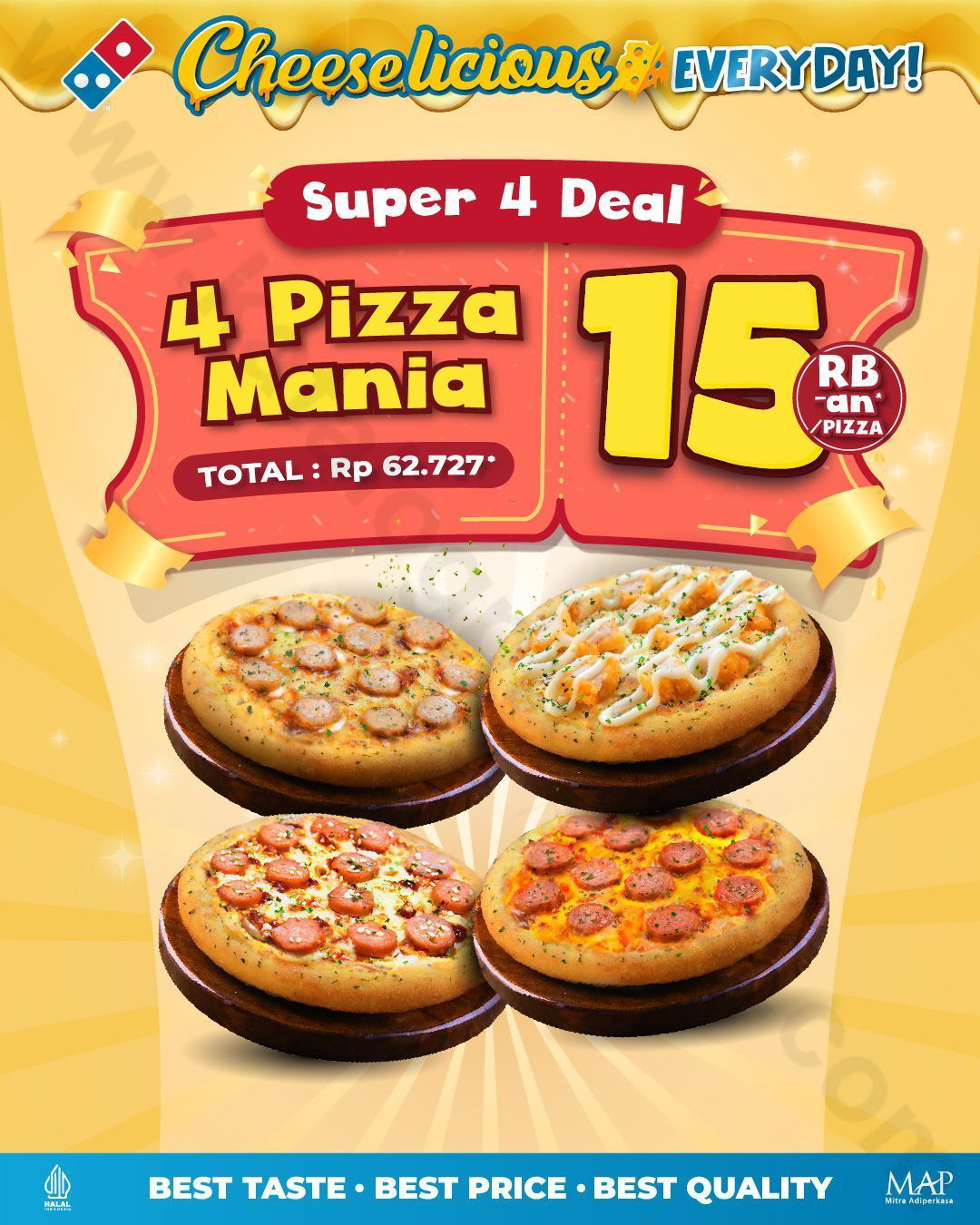 DOMINO'S PIZZA Promo SUPER 4 DEAL Beli 4 Pizza Mania Hanya Rp. 15