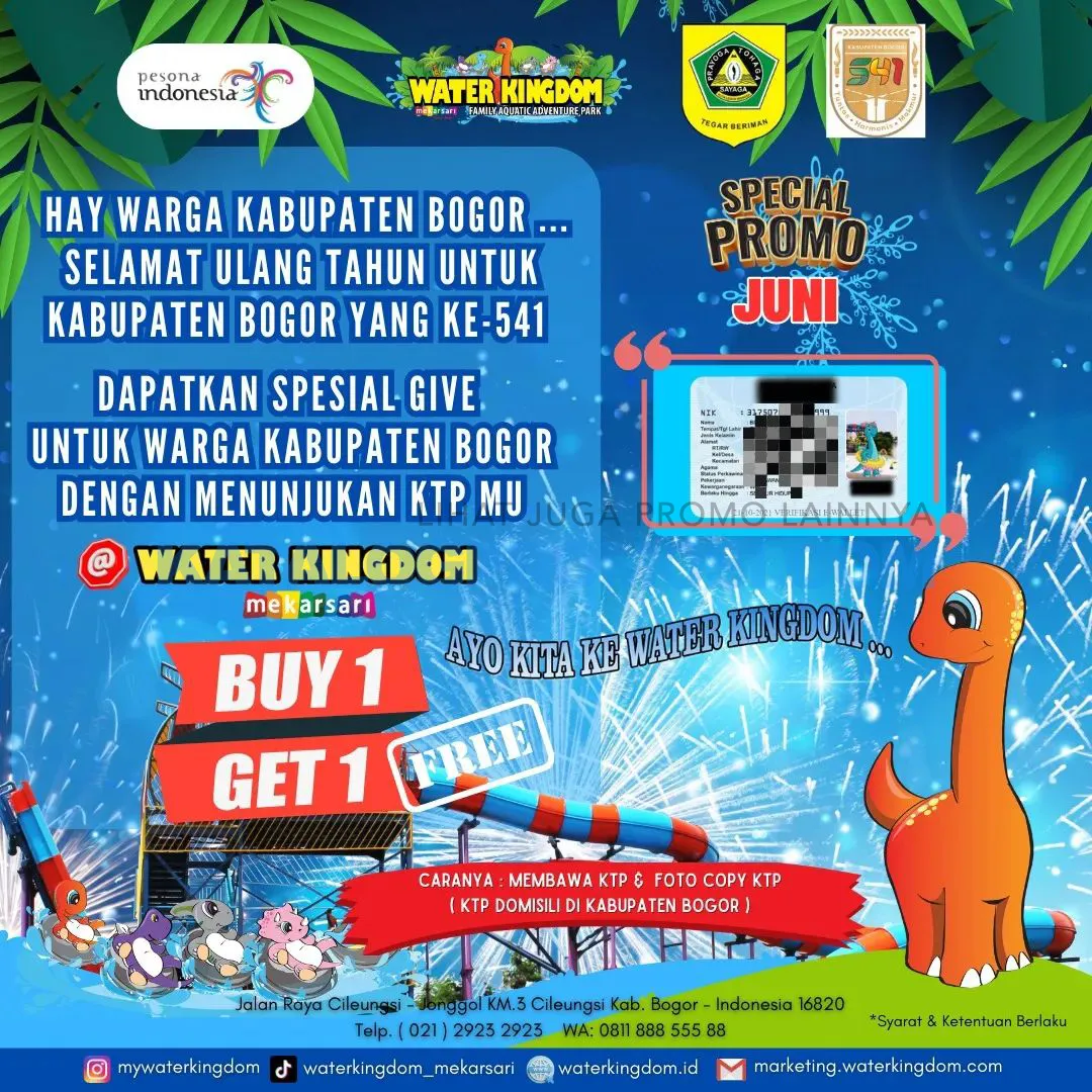 Promo Water Kingdom Mekarsari Beli 1 GRATIS 1 Untuk kamu warga Kab. Bogor