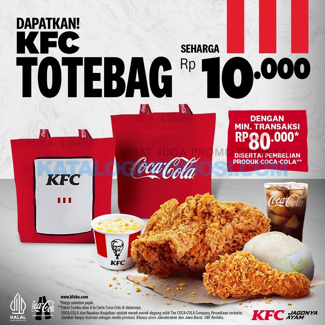 Promo KFC Tote Bag Eksklusif cuma Rp. 10.000 aja dengan minimal transaksi Rp 80rb*!