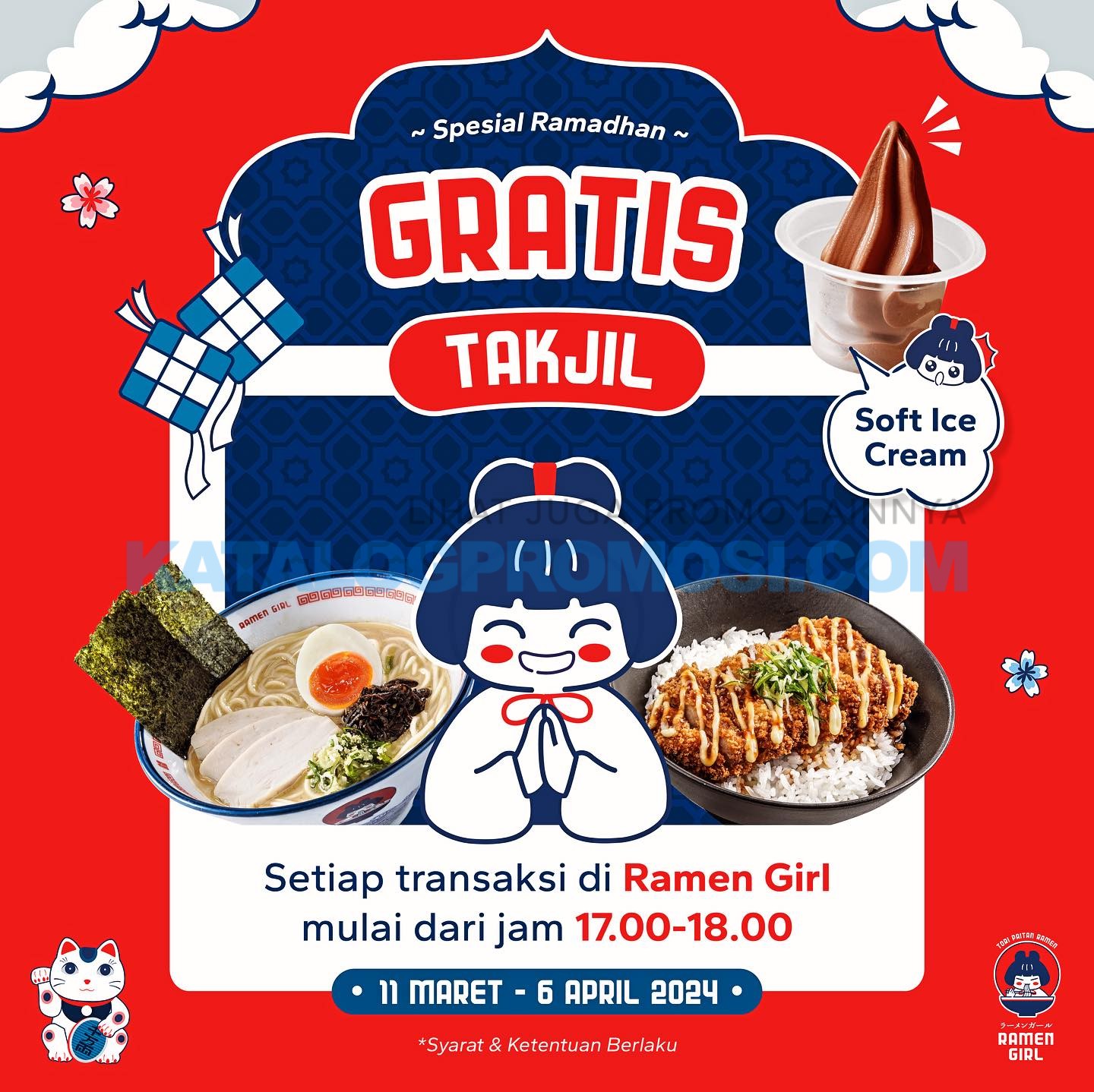 Promo RAMEN GIRL Spesial Ramadhan - Gratis Takjil Soft Ice Cream berlaku tanggal 11 MAret - 06 April 2024 di jam 17.00 - 18.00 (selama persediaan masih ada)