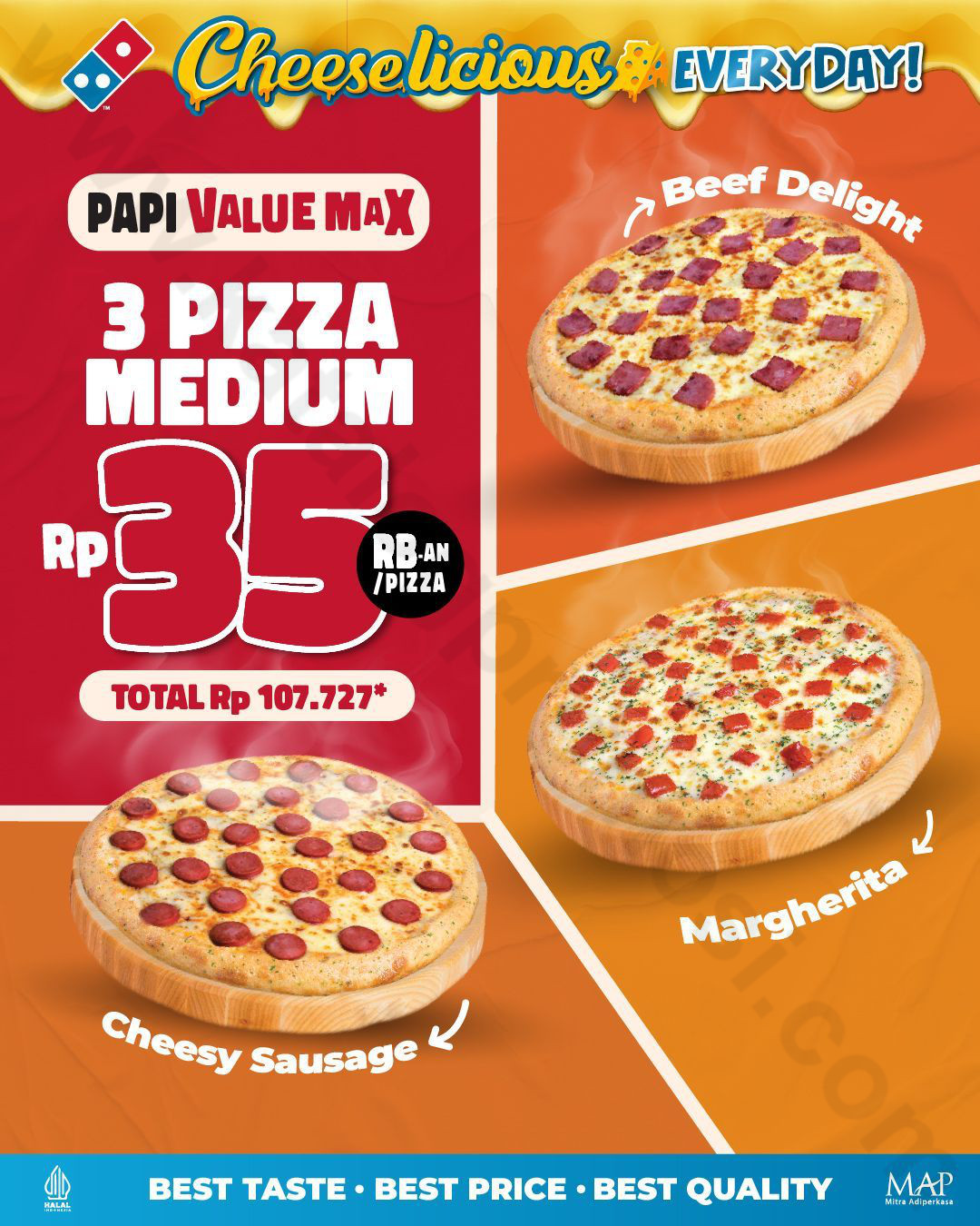 DOMINO’S PIZZA Promo PAPI VALUE MAX - Beli 3 Medium Pizza HANYA Rp. 35K ...