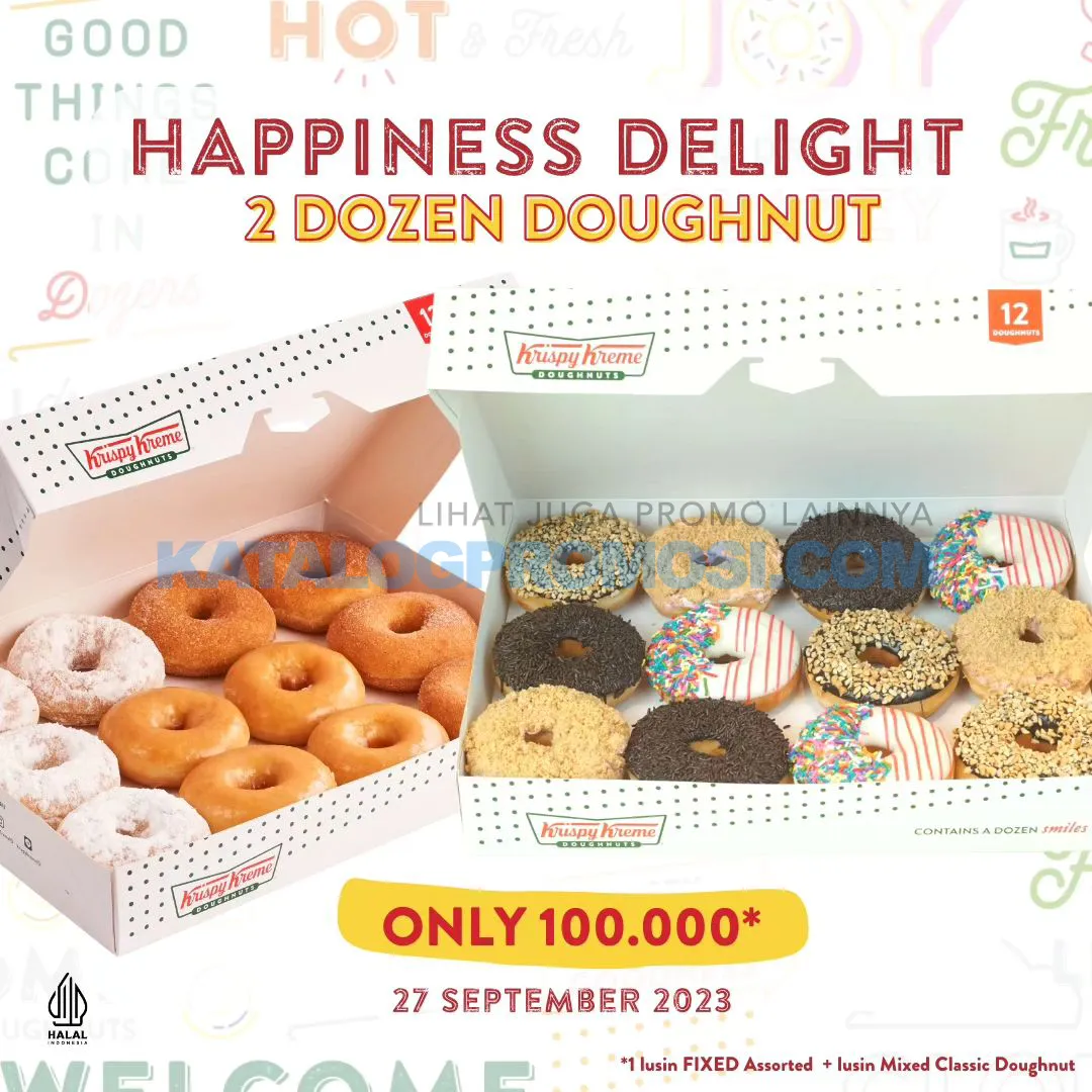 KRISPY KREME Promo HAPPINESS DELIGHT - Harga Spesial 2 Dozen Doughnut cuma Rp 100.000*