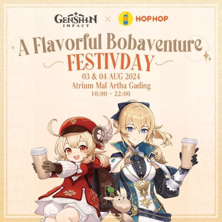 PROMO HOP HOP X GENSHIN IMPACT A FLAVORFUL BOBAVENTURE FESTIVDAY tanggal 3 & 4 Agustus 2024 di Atrium Mal Artha Gading, Jakarta Utara