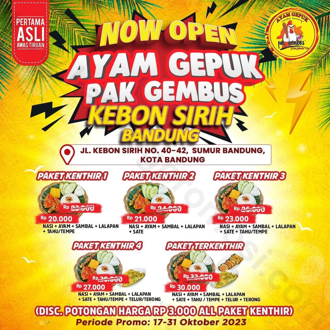 Ayam Gepuk Pak Gembus Kebon Sirih Bandung Opening Promo Diskon Rp Untuk Semua Paket Kenthir