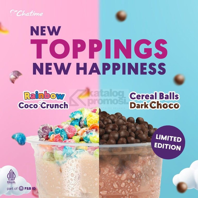 Promo CHATIME TOPPING BARU - LIMITED EDITION! Rainbow Coco Crunch dan Cereal Balls Dark Choco CUMA 5RIBU aja