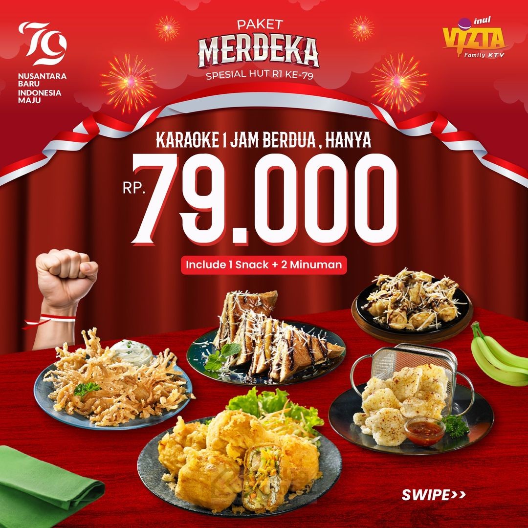 Promo INUL VIZTA PAKET MERDEKA! Karaoke 1 Jam Berdua + 1 Snack + 2 Minuman cuma Rp. 78.000