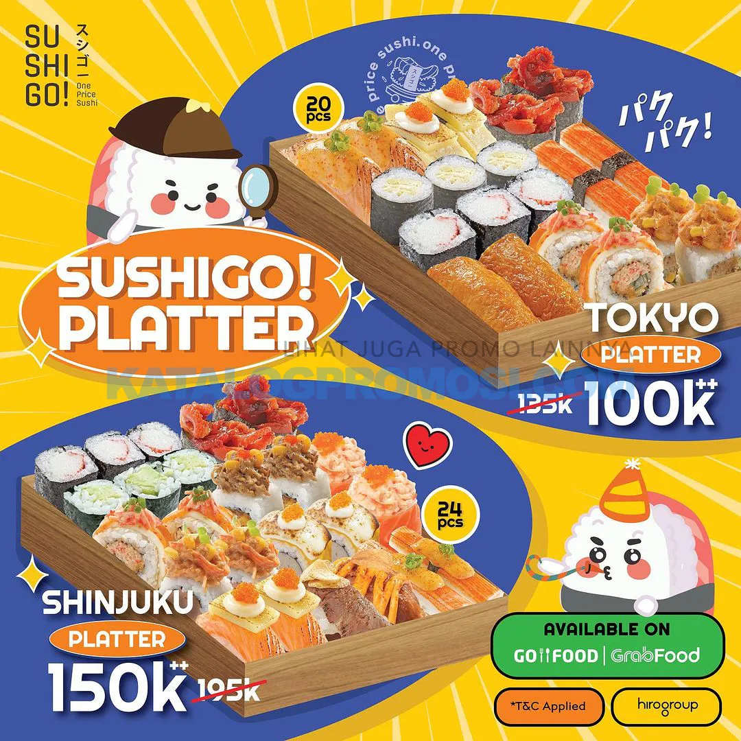 Promo SUSHI GO! PLATTER cuma Rp. 100.000++ tersedia khusus pemesanan via GOFOOD & GRABFOOD