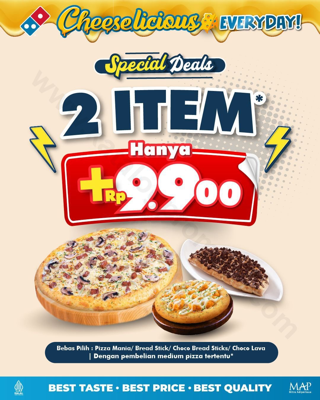 DOMINOS PIZZA Promo CHEESELICIOUS - Beli 2 Item Hanya Tambah Rp 9.900*