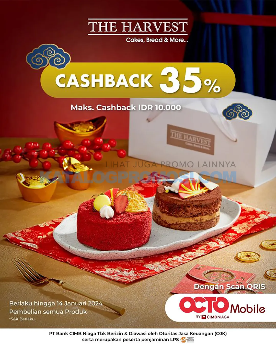 Promo THE HARVEST Cashback 35% dengan QR OCTO Mobile berlaku sd. tanggal 14 Januari 2024